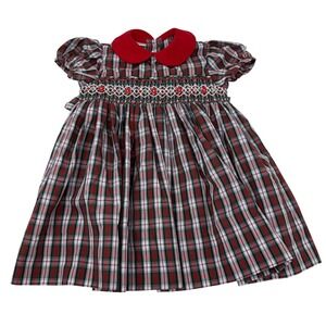 Edgehill Baby Girl 6 mos Smocked Dress Christmas Holiday Red Plaid Tie Back Bow